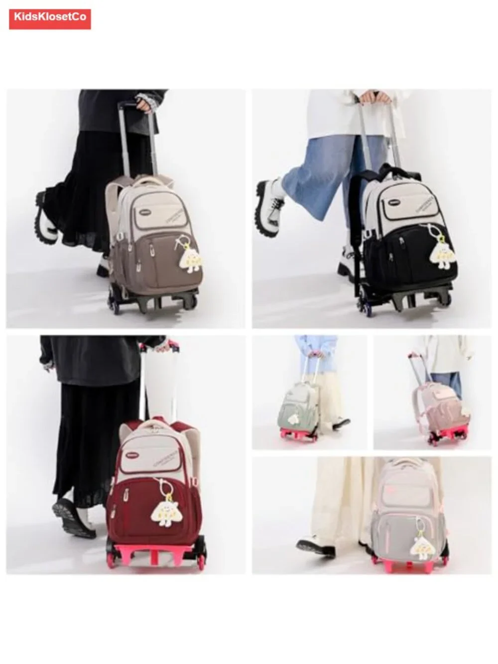 Rolling Backpack with 6 Wheels, Kids Wheeled Book Bag for School Travel, Nylon